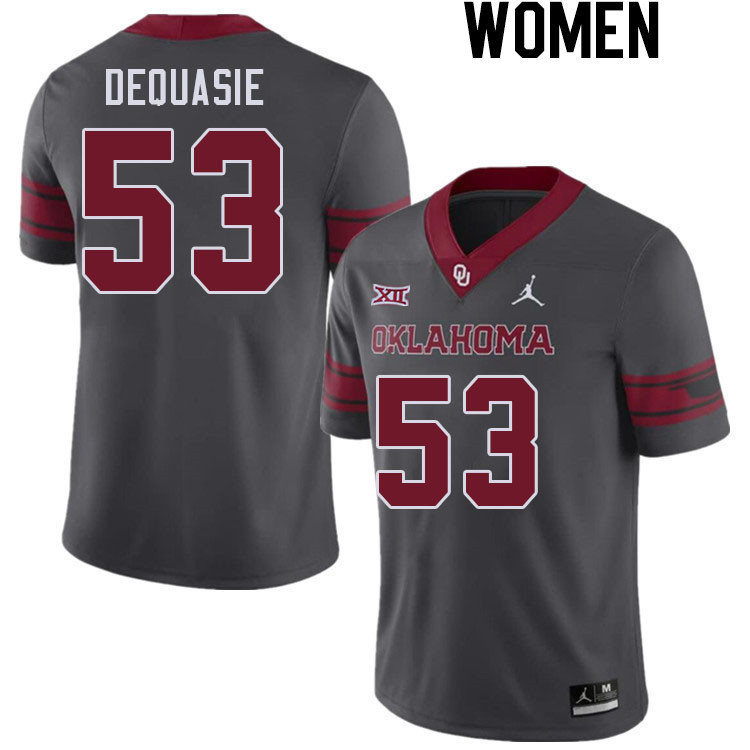 Women #53 Reed DeQuasie Oklahoma Sooners College Football Jerseys Stitched Sale-Charcoal - Click Image to Close
